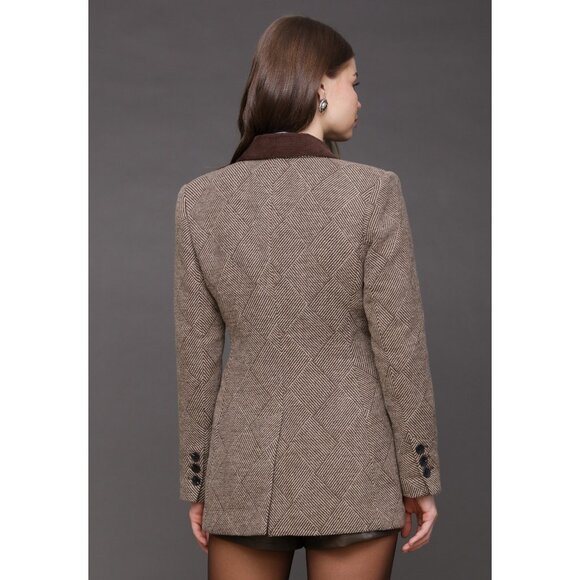 New Avec Les Filles Basket Weave Hourglass Blazer Brown XS - Picture 5 of 7